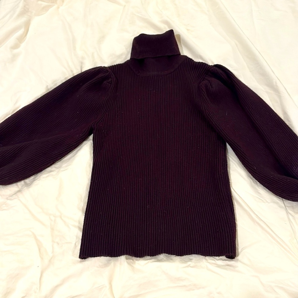 Zara dark brown ribbed puff sleeve turtleneck